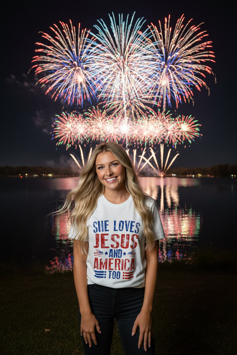 She Loves Jesus and American Too - Tee