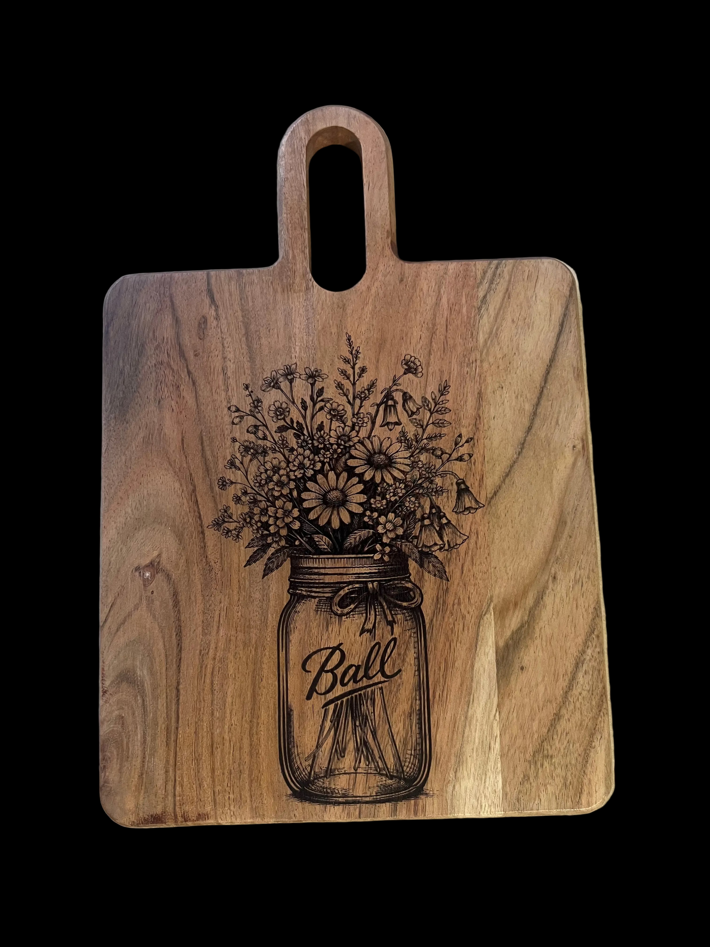 Ball Jar w/Flowers - Serving Board