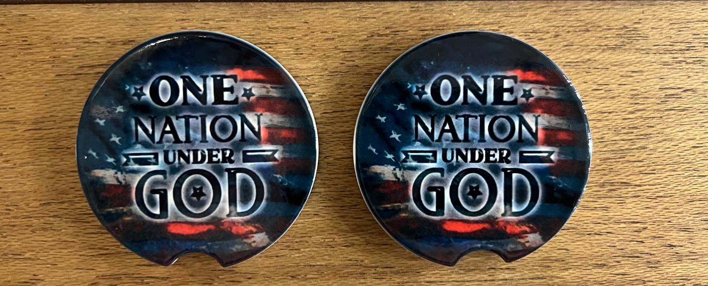 One Nation Under God / Car Coaster Set